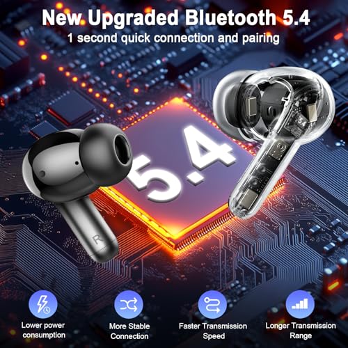 Wireless Earbuds, Bluetooth 5.4 Headphones in Ear with 4 ENC Mic, 2025 Wireless Headphones Noise Cancelling Ear Buds, Deep Bass Stereo Bluetooth Earphone 36H Playtime, IP7 Waterproof/LED Display/USB-C - Image 3