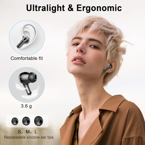 Wireless Earbuds, Bluetooth 5.4 Headphones in Ear with 4 ENC Mic, 2025 Wireless Headphones Noise Cancelling Ear Buds, Deep Bass Stereo Bluetooth Earphone 36H Playtime, IP7 Waterproof/LED Display/USB-C - Image 7