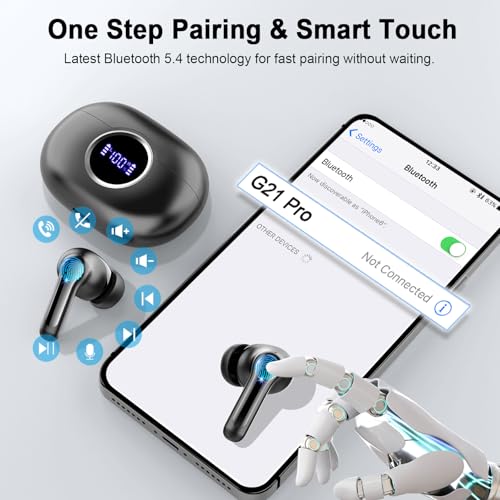 Wireless Earbuds, Bluetooth 5.4 Headphones in Ear with 4 ENC Mic, 2025 Wireless Headphones Noise Cancelling Ear Buds, Deep Bass Stereo Bluetooth Earphone 36H Playtime, IP7 Waterproof/LED Display/USB-C - Image 8