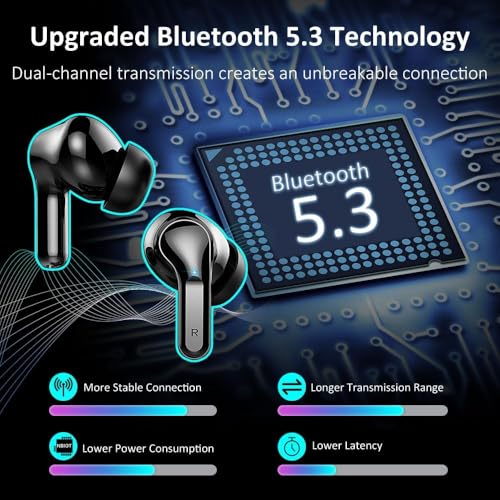 Ordtop Wireless Earbuds, Bluetooth 5.3 Headphones 2024 Wireless Headphones in Ear, 4 ENC Noise Cancelling Mic Ear buds, 40H Deep Bass Earphones IP7 Waterproof Bluetooth Earphones USB-C, LED Display - Image 4
