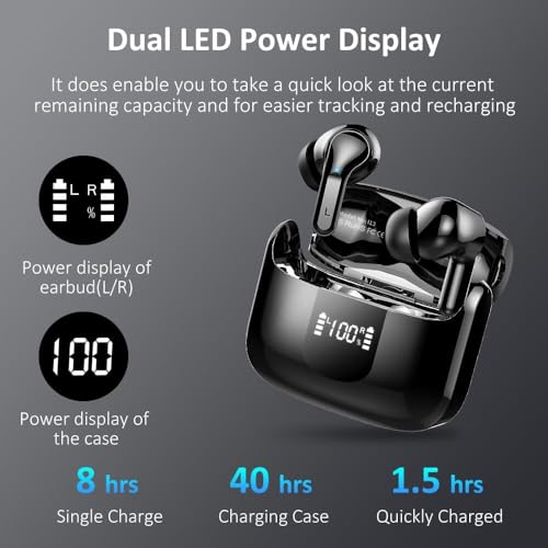 Ordtop Wireless Earbuds, Bluetooth 5.3 Headphones 2024 Wireless Headphones in Ear, 4 ENC Noise Cancelling Mic Ear buds, 40H Deep Bass Earphones IP7 Waterproof Bluetooth Earphones USB-C, LED Display - Image 5