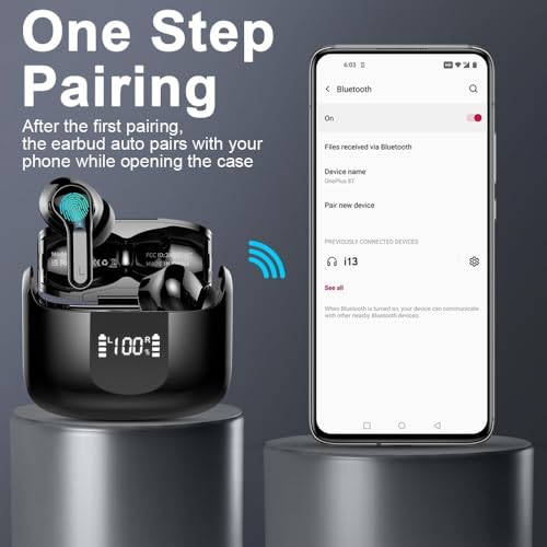 Ordtop Wireless Earbuds, Bluetooth 5.3 Headphones 2024 Wireless Headphones in Ear, 4 ENC Noise Cancelling Mic Ear buds, 40H Deep Bass Earphones IP7 Waterproof Bluetooth Earphones USB-C, LED Display - Image 7