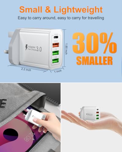 USB C Plug, 40W 4-Port Fast Charger Plug UK, USB C Charger with 20W PD Power Adapter+QC 3.0+Dual USB, Multi Mains Wall Charger Type C Charging Plug for iPhone Series, Samsung, iPad, AirPods,Watch, PS5 - Image 7