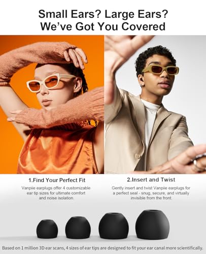 Vanpiie Ear Plugs for Sleep: 37dB Noise Reducing Hypoallergenic Ergonomic Design Earplugs, Secure-Fit Short Stem for Side Sleepers &Work, Non-Slip Design, 4 Pairs+Travel Case - Image 5