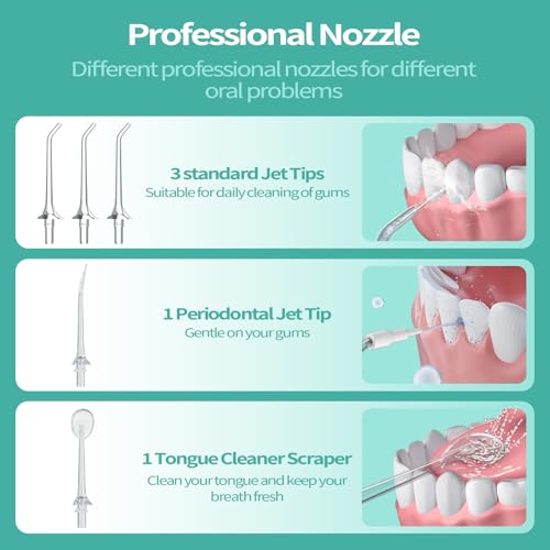 Water Flosser, 2025 Upgrded Water Pick Remover with 4 Modes and 5 Replacement Nozzles, Water Pick to Solve Oral Problems and Whiten Teeth, IPX7 Waterproof Double Electric Flosser for Home, Travel - Image 9