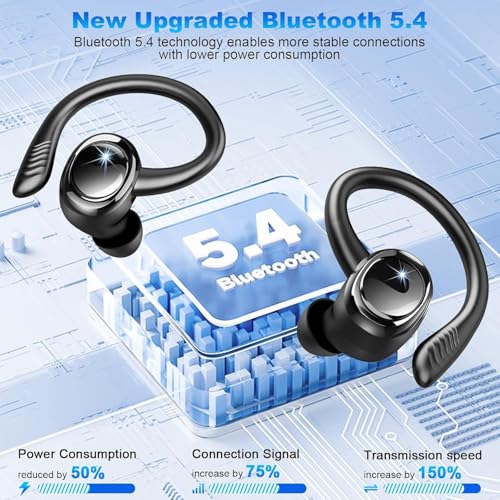 Wireless Earbuds, 2025 Bluetooth 5.4 Headphones Sport, 3D Stereo Deep Bass Earphones, 4 ENC Noise Cancelling Mic, 50 Hrs USB-C IP-X7 Waterproof in Ear Buds Android iOS for Running Gym Workout, Black - Image 4