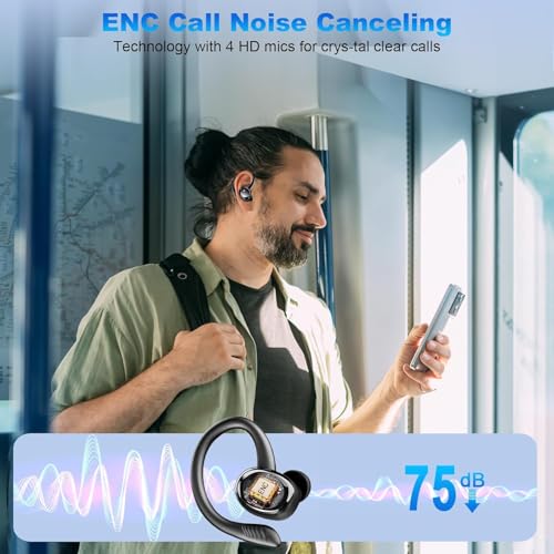 Wireless Earbuds, 2025 Bluetooth 5.4 Headphones Sport, 3D Stereo Deep Bass Earphones, 4 ENC Noise Cancelling Mic, 50 Hrs USB-C IP-X7 Waterproof in Ear Buds Android iOS for Running Gym Workout, Black - Image 5