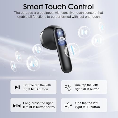 Wireless Earbuds, Bluetooth 5.4 Earphones in Ear with HiFi Stereo, Bluetooth Earbuds with 4 ENC Noise Cancelling Mic, 40H Playtime Wireless Headphones Deep Bass, IP7 Waterproof Dual LED Display USB-C - Image 6