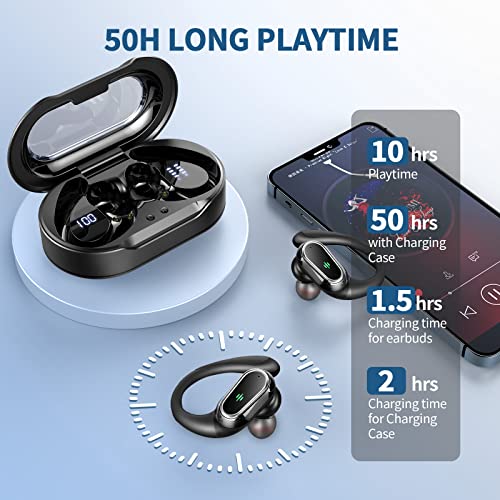 Wireless Earbuds, Bluetooth 5.4 Headphones Sport with 4 ENC Noise Cancelling Mic, 50H Wireless Headphones with Earhooks HiFi Stereo Deep Bass, IP7 Waterproof Bluetooth Earphones for Sport/Gym/Running - Image 3