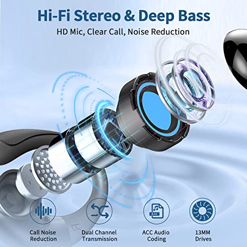 Wireless Earbuds, Bluetooth 5.4 Headphones Sport with 4 ENC Noise Cancelling Mic, 50H Wireless Headphones with Earhooks HiFi Stereo Deep Bass, IP7 Waterproof Bluetooth Earphones for Sport/Gym/Running - Image 4