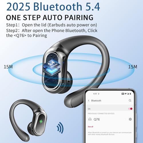 Wireless Earbuds, Bluetooth 5.4 Headphones Sport with 4 ENC Noise Cancelling Mic, 50H Wireless Headphones with Earhooks HiFi Stereo Deep Bass, IP7 Waterproof Bluetooth Earphones for Sport/Gym/Running - Image 5