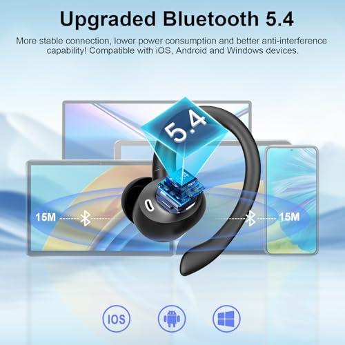 Wireless Earbuds, Bluetooth 5.4 Headphones Sport with Deep Bass Stereo, 60H Bluetooth Earphones with Earhooks 4 ENC Noise Cancelling Mic, Bluetooth Earbuds IP7 Waterproof, LED Display for Running/Gym - Image 4