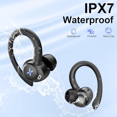 Wireless Earbuds, Bluetooth 5.4 Headphones Sport with Deep Bass Stereo, 60H Bluetooth Earphones with Earhooks 4 ENC Noise Cancelling Mic, Bluetooth Earbuds IP7 Waterproof, LED Display for Running/Gym - Image 6