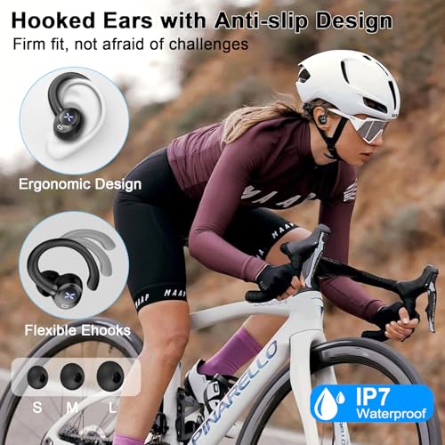 Wireless Earbuds, Bluetooth 5.4 Headphones Sport with Deep Bass Stereo, 60H Bluetooth Earphones with Earhooks 4 ENC Noise Cancelling Mic, Bluetooth Earbuds IP7 Waterproof, LED Display for Running/Gym - Image 7