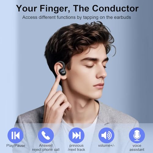 Wireless Earbuds, Bluetooth 5.4 Headphones Sport with Deep Bass Stereo, 60H Bluetooth Earphones with Earhooks 4 ENC Noise Cancelling Mic, Bluetooth Earbuds IP7 Waterproof, LED Display for Running/Gym - Image 8