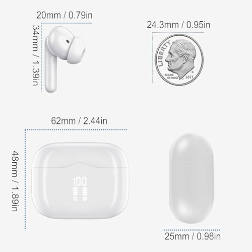 Wireless Earbuds, Bluetooth 5.4 Headphones in Ear 3D Bass Stereo, 40H Wireless Earphones with 4 ENC Noise Cancelling Mic, IP7 Waterproof Bluetooth Earbuds LED USB-C, Hands-Free Calls with AI, White - Image 6