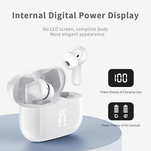 Wireless Earbuds, Bluetooth 5.4 Headphones in Ear 3D Bass Stereo, 40H Wireless Earphones with 4 ENC Noise Cancelling Mic, IP7 Waterproof Bluetooth Earbuds LED USB-C, Hands-Free Calls with AI, White - Image 7