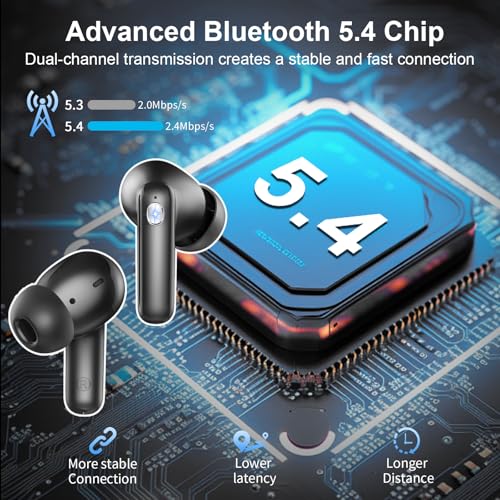 Wireless Earbuds Bluetooth Headphone, Bluetooth 5.4 Earbuds Noise Cancelling, 45H Deep Bass Stereo Sound Earphone Wireless Headphone with Dual LED Power Display, 4 ENC Mic, Type C Fast Charge Ear Buds - Image 3