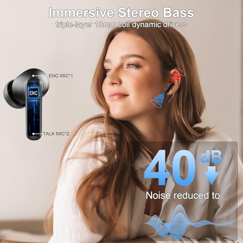 Wireless Earbuds Bluetooth Headphone, Bluetooth 5.4 Earbuds Noise Cancelling, 45H Deep Bass Stereo Sound Earphone Wireless Headphone with Dual LED Power Display, 4 ENC Mic, Type C Fast Charge Ear Buds - Image 5
