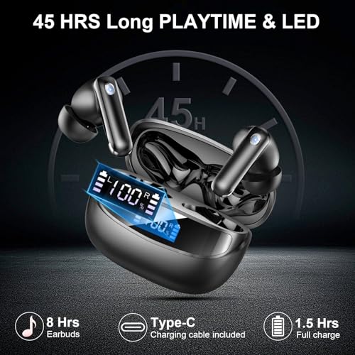 Wireless Earbuds Bluetooth Headphone, Bluetooth 5.4 Earbuds Noise Cancelling, 45H Deep Bass Stereo Sound Earphone Wireless Headphone with Dual LED Power Display, 4 ENC Mic, Type C Fast Charge Ear Buds - Image 6