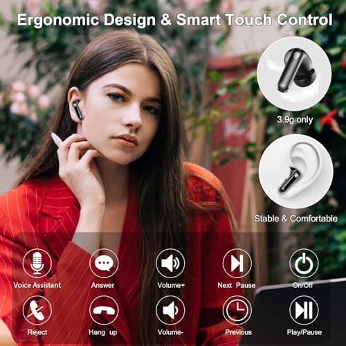 Wireless Earbuds Bluetooth Headphone, Bluetooth 5.4 Earbuds Noise Cancelling, 45H Deep Bass Stereo Sound Earphone Wireless Headphone with Dual LED Power Display, 4 ENC Mic, Type C Fast Charge Ear Buds - Image 8