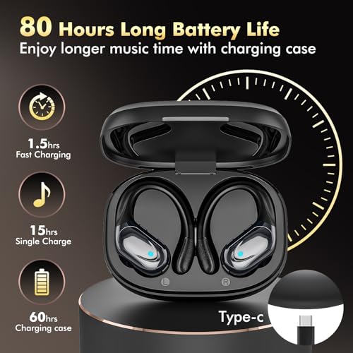 Wireless Earbuds, Bluetooth Headphones, Ear Buds with 80hr Playtime, LED Power Display, Noise Canceling, LED Power Display, IPX7 Waterproof Earphones for Gym/Workout/Sport - Image 3