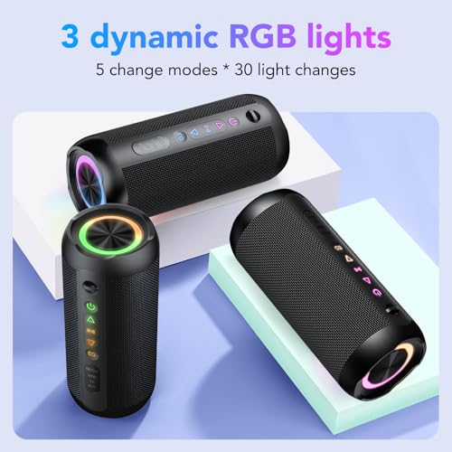 taopodo Portable Bluetooth Speaker with 30W Stereo Sound, 3 EQ Mode & 3 RGB lights, IPX7 Waterproof, 30H Playtime, TWS Wireless Pairing, Outdoor Speaker for Home, Outdoors and Hiking - Image 4