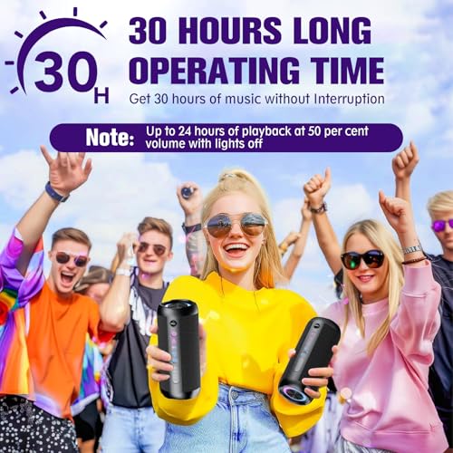 taopodo Portable Bluetooth Speaker with 30W Stereo Sound, 3 EQ Mode & 3 RGB lights, IPX7 Waterproof, 30H Playtime, TWS Wireless Pairing, Outdoor Speaker for Home, Outdoors and Hiking - Image 7