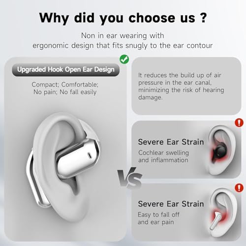 Boytond Ultra Open Ear Earbuds - Bone Conduction Headphones Wireless Bluetooth, Waterproof Deep Bass Earphones for Fitness and Running, Secure Fit for Small Ears, Sweat-Resistant for Workouts - Image 3