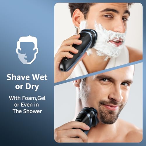 Dyoonoer Cordless Electric Razor for Men: Rechargeable Electric Shaver for Men - IPX7 Waterproof Wet Dry Rechargeable Foil Shaver with Pop up Trimmer and Travel Lock All-Season Tires - Image 4