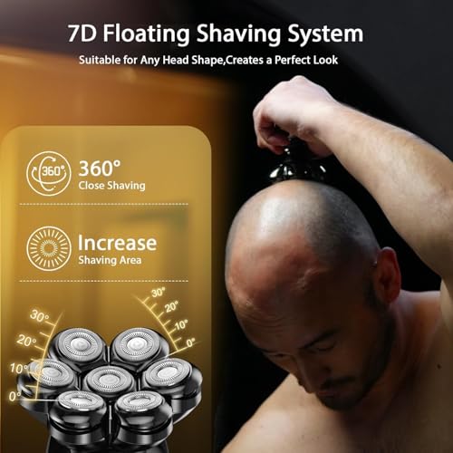 EenaPey Electric Head Shavers for Men:5 in 1 Electric Razor for Bald Men with 7D Floating Head-IPX7 Waterproof Wet/Dry LED Display and Type C Rechargeable Grooming Kit Used for Face/Head/Scalp - Image 4