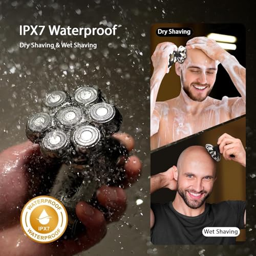 EenaPey Electric Head Shavers for Men:5 in 1 Electric Razor for Bald Men with 7D Floating Head-IPX7 Waterproof Wet/Dry LED Display and Type C Rechargeable Grooming Kit Used for Face/Head/Scalp - Image 7