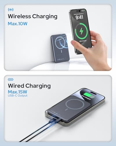 For Magsafe Power Bank, Ultra-Slim Wireless Portable Charger, 5000mAh Magnetic Power Bank Fast Charging with USB-C, Smartphones Battery Pack Compatible with iPhone 16/15/14/13/12 Series, Space Gray - Image 7