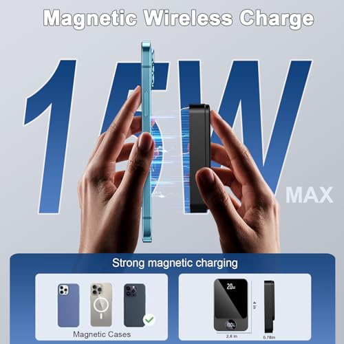 Magnetic Power Bank 10000mAh,20W Fast Charging Portable Charger, Wireless Power Bank with LED Display, Small USB-C Battery Pack with Mag-safe for iPhone 16/15 Plus/Pro/Max,14/13/12 Series,Black - Image 3