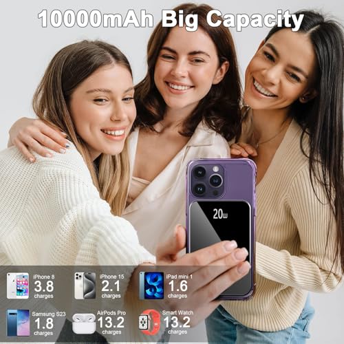 Magnetic Power Bank 10000mAh,20W Fast Charging Portable Charger, Wireless Power Bank with LED Display, Small USB-C Battery Pack with Mag-safe for iPhone 16/15 Plus/Pro/Max,14/13/12 Series,Black - Image 4