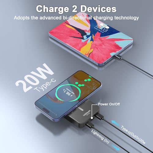 Magnetic Power Bank 10000mAh,20W Fast Charging Portable Charger, Wireless Power Bank with LED Display, Small USB-C Battery Pack with Mag-safe for iPhone 16/15 Plus/Pro/Max,14/13/12 Series,Black - Image 6