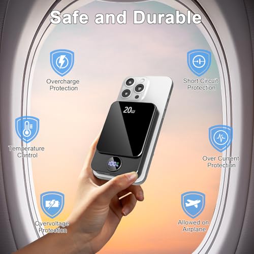 Magnetic Power Bank 10000mAh,20W Fast Charging Portable Charger, Wireless Power Bank with LED Display, Small USB-C Battery Pack with Mag-safe for iPhone 16/15 Plus/Pro/Max,14/13/12 Series,Black - Image 7
