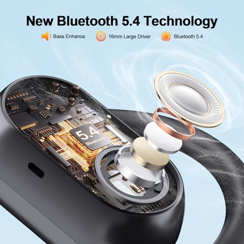 Open Ear Headphones, 3D HiFi Bluetooth 5.4 Wireless Earbuds with Noise Canceling, 67H Playtime Open EarBuds with Fast Chargin, IP7 Waterproof Light Weight Sport Earphones For Running, Fitness. Black - Image 3