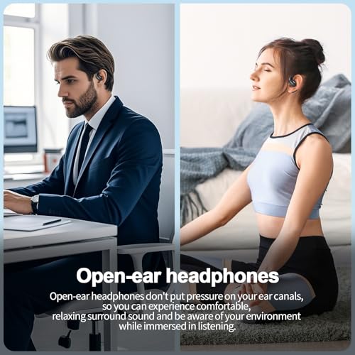 Open Ear Headphones, 3D HiFi Bluetooth 5.4 Wireless Earbuds with Noise Canceling, 67H Playtime Open EarBuds with Fast Chargin, IP7 Waterproof Light Weight Sport Earphones For Running, Fitness. Black - Image 8