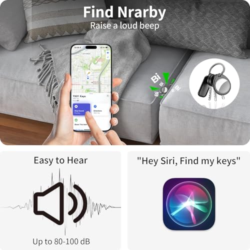 QCOQ Air Tracker Tags 4 Pack, Black | Smart Bluetooth Tags Compatible with Apple Find My (iOS Only), Item Locator with Keychain/Lanyard for Keys/Luggages/Wallets/Suitcases, Replaceable Battery, 100dB - Image 4