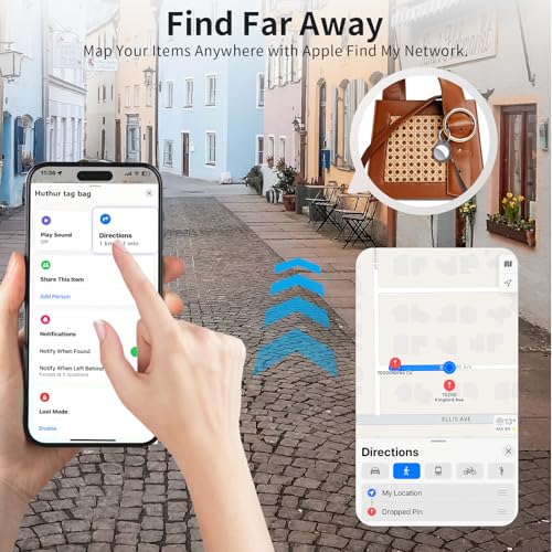 QCOQ Air Tracker Tags 4 Pack, Black | Smart Bluetooth Tags Compatible with Apple Find My (iOS Only), Item Locator with Keychain/Lanyard for Keys/Luggages/Wallets/Suitcases, Replaceable Battery, 100dB - Image 5