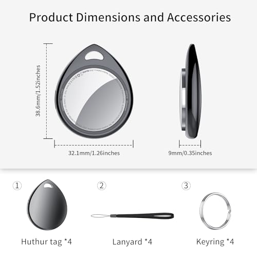 QCOQ Air Tracker Tags 4 Pack, Black | Smart Bluetooth Tags Compatible with Apple Find My (iOS Only), Item Locator with Keychain/Lanyard for Keys/Luggages/Wallets/Suitcases, Replaceable Battery, 100dB - Image 9