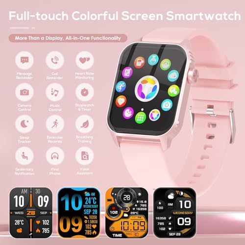 TRAUSI Smart Watches for Women Men, 1.83 inches HD Smartwatch with 120 Sports Modes, Heart Rate/Sleep Monitor, IP67 Waterproof, Bluetooth Call & Music Control for iPhone/Android (Pink) - Image 3
