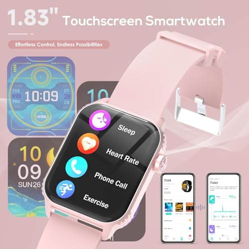 TRAUSI Smart Watches for Women Men, 1.83 inches HD Smartwatch with 120 Sports Modes, Heart Rate/Sleep Monitor, IP67 Waterproof, Bluetooth Call & Music Control for iPhone/Android (Pink) - Image 4