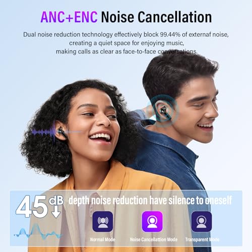 Thunelec Wireless Earbuds, 48H Smart Touch Screen Ear Buds Bluetooth 5.4 Headphones, ANC/ENC Noise Cancelling Mic Bluetooth Earbuds, 5 EQ Modes, HiFi Stereo, IPX7 Waterproof Wireless Earphones Black - Image 4