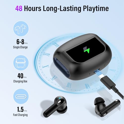Thunelec Wireless Earbuds, 48H Smart Touch Screen Ear Buds Bluetooth 5.4 Headphones, ANC/ENC Noise Cancelling Mic Bluetooth Earbuds, 5 EQ Modes, HiFi Stereo, IPX7 Waterproof Wireless Earphones Black - Image 5