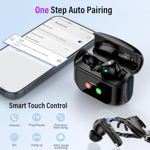 Thunelec Wireless Earbuds, 48H Smart Touch Screen Ear Buds Bluetooth 5.4 Headphones, ANC/ENC Noise Cancelling Mic Bluetooth Earbuds, 5 EQ Modes, HiFi Stereo, IPX7 Waterproof Wireless Earphones Black - Image 9