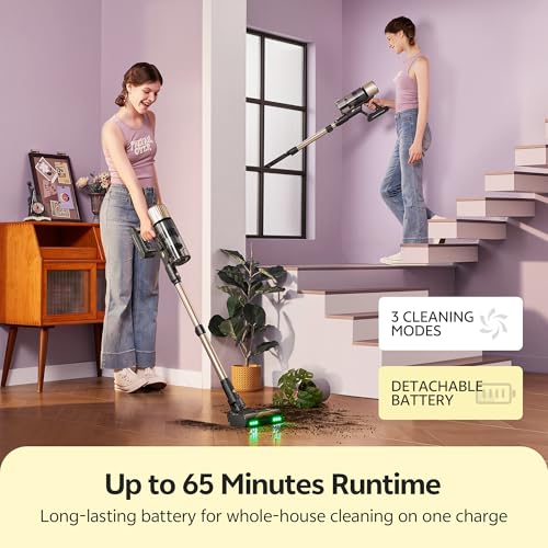 Ultenic U15 Cordless Vacuum Cleaner 50000Pa/65Min Runtime, Anti-tangle Brush with GreenEye Technology, Self Standing Stick Vacuum, Telescopic Tube, Ideal for All Floors, Carpet & Pet Hair - Image 4