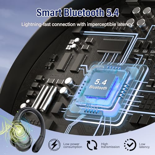 Wireless Earbuds, 75H Bluetooth 5.4 Headphones, Sport Wireless Earphones with 4 ENC Mic, Stereo Bass, IP7, Bluetooth Earbuds with Earhooks for Workout/Running/Work, Dual LED Display Ear buds, Black - Image 3