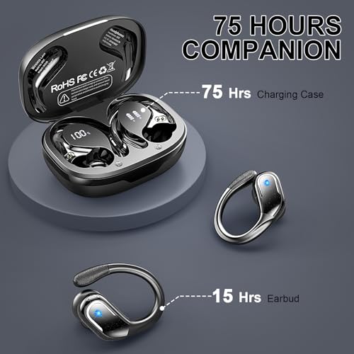 Wireless Earbuds, 75H Bluetooth 5.4 Headphones Sports with ENC Mic, Stereo Noise Cancelling Ear Buds, Wireless Headphones with Earhooks, LED Display, IP7 Waterproof Bluetooth Earphones for Running Gym - Image 5